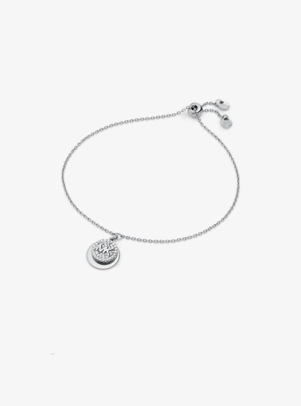 Damske Naramky Michael Kors Precious Metal-Plated Sterling Silver Pavé Logo Disc Strieborne - Šperky Michael Kors Nejlevnejsi | LSFXH-1245
